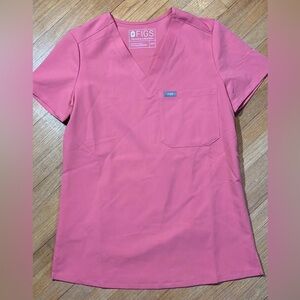 Figs Pink V-Neck Technical Collection Scrub Top